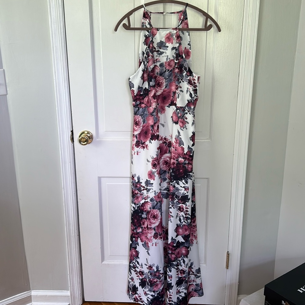 Women’s floral halter top long dress.